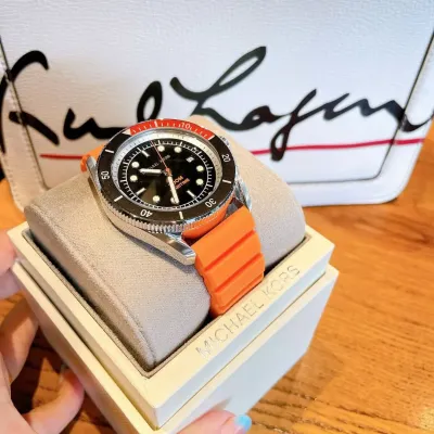 Michael Kors Maritime Three-Hand Date Orange Silicone Watch